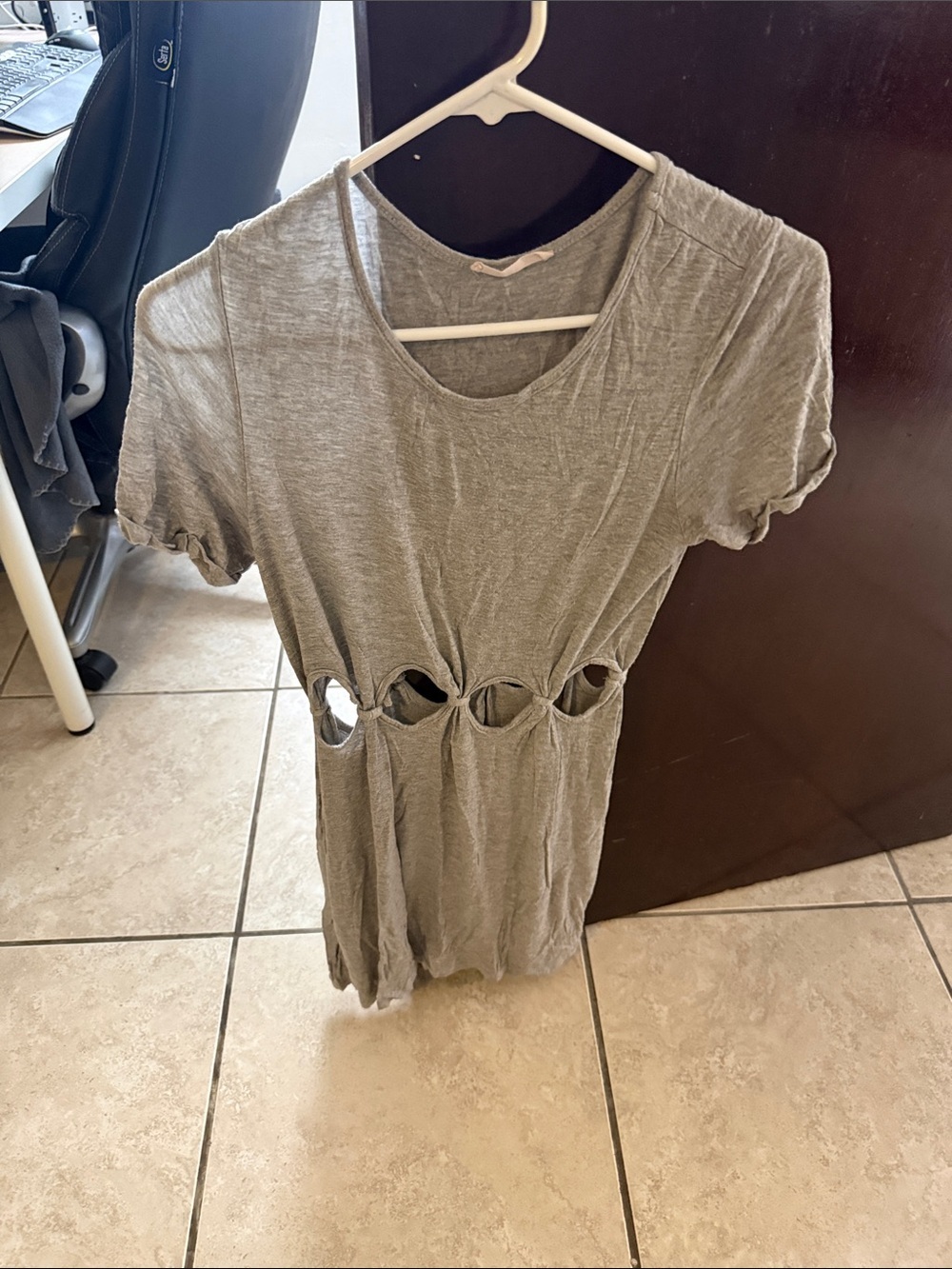 Honey Punch Gray Cutout Short Sleeve Crop Top